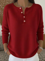 Women's Ribbed Henley Button Drop-Shoulder Knitted Jumper — view 3