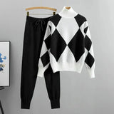 Freyja | Women's Geometric High-Neck Sweater & Tapered Trouser Set — view 5