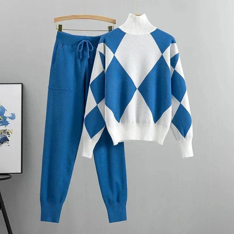 Freyja | Women's Geometric High-Neck Sweater & Tapered Trouser Set — view 3