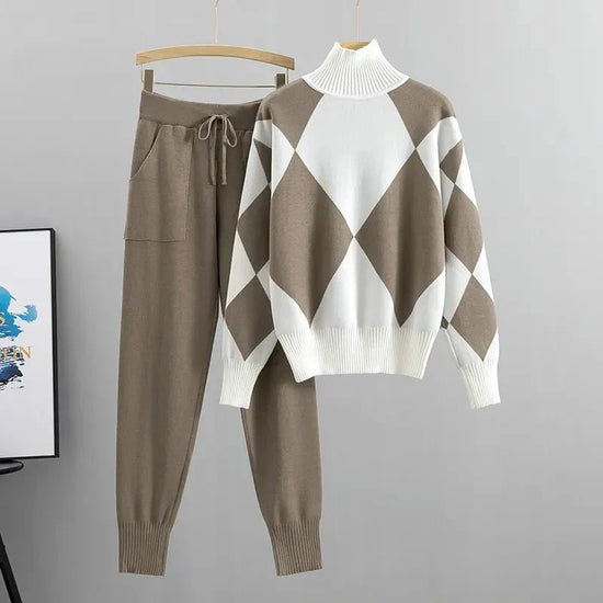 Freyja | Women's Geometric High-Neck Sweater & Tapered Trouser Set — view 1