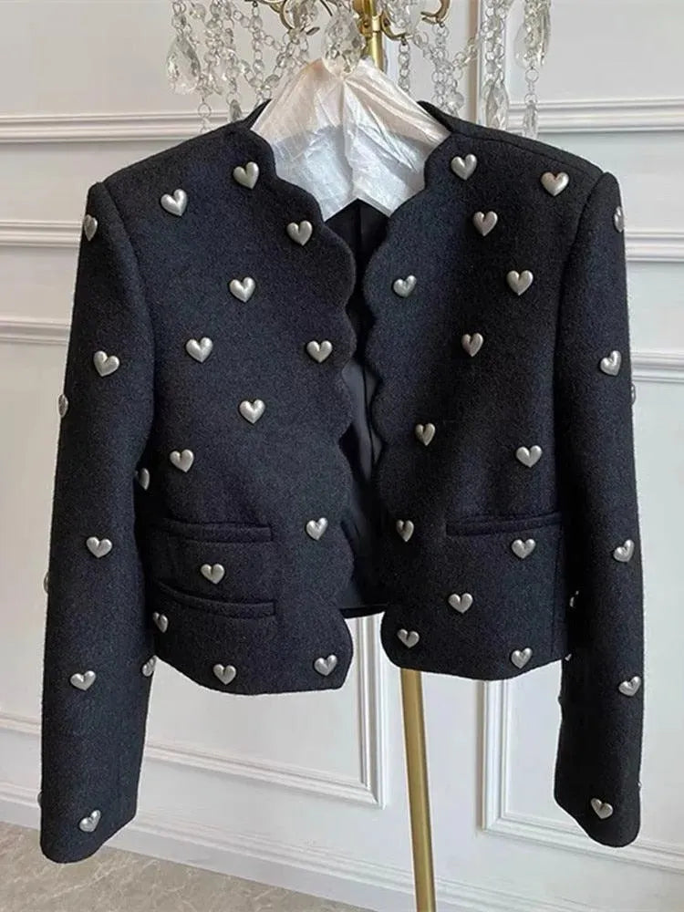 Coralie | Heart Embellished Cropped Blazer with Collar — view 1
