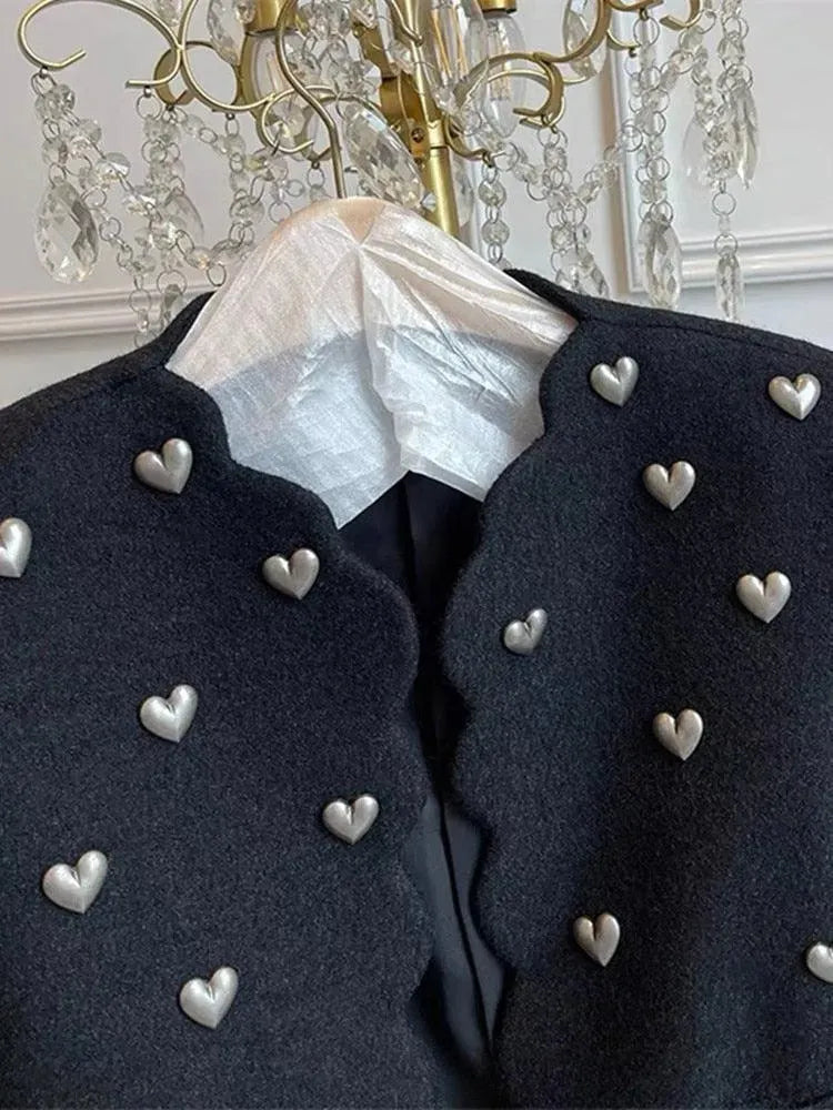 Coralie | Heart Embellished Cropped Blazer with Collar — view 2