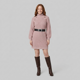 Heulwen | Women's Ribbed Knit Turtleneck Sweater Dress with Shoulder Buttons — view 1