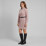 Heulwen | Women's Ribbed Knit Turtleneck Sweater Dress with Shoulder Buttons — view 3