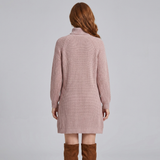 Heulwen | Women's Ribbed Knit Turtleneck Sweater Dress with Shoulder Buttons — view 4