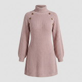 Heulwen | Women's Ribbed Knit Turtleneck Sweater Dress with Shoulder Buttons — view 5