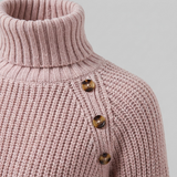 Heulwen | Women's Ribbed Knit Turtleneck Sweater Dress with Shoulder Buttons — view 6