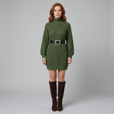 Heulwen | Women's Ribbed Knit Turtleneck Sweater Dress with Shoulder Buttons — view 9