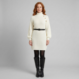 Heulwen | Women's Ribbed Knit Turtleneck Sweater Dress with Shoulder Buttons — view 8
