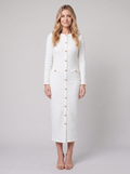 Women's Gold-Button Tweed Long-Sleeve Midi Dress — view 1