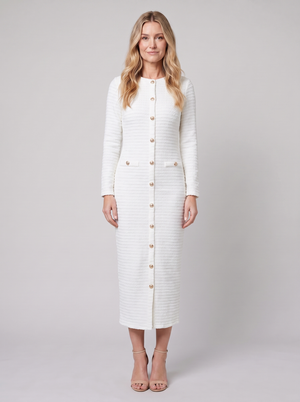 Women's Gold-Button Tweed Long-Sleeve Midi Dress — view 1