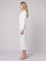 Women's Gold-Button Tweed Long-Sleeve Midi Dress — view 4