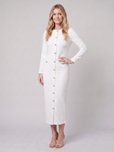 Women's Gold-Button Tweed Long-Sleeve Midi Dress — view 5