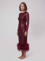 Women's Sequin Feather-Trim Christmas Party Midi Dress — view 2