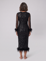 Women's Sequin Feather-Trim Christmas Party Midi Dress — view 3