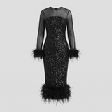 Women's Sequin Feather-Trim Christmas Party Midi Dress — view 5