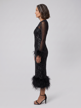 Women's Sequin Feather-Trim Christmas Party Midi Dress — view 4