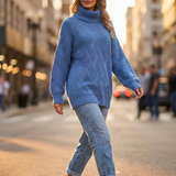 Women's Chunky Cable-Knit Oversized Turtleneck Jumper — view 2