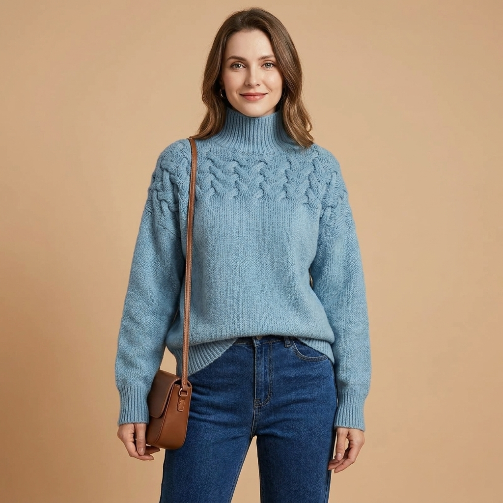 Women's Cable-Yoke Turtleneck Oversized Knit Jumper — view 2
