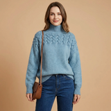 Women's Cable-Yoke Turtleneck Oversized Knit Jumper — view 2