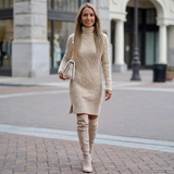 Women's Cable-Knit Turtleneck Fitted Jumper Dress — view 3