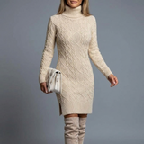 Women's Cable-Knit Turtleneck Fitted Jumper Dress — view 2