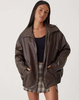 Winona | Oversized Leather Jacket with Collar — view 10