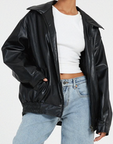 Winona | Oversized Leather Jacket with Collar — view 7
