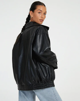 Winona | Oversized Leather Jacket with Collar — view 8