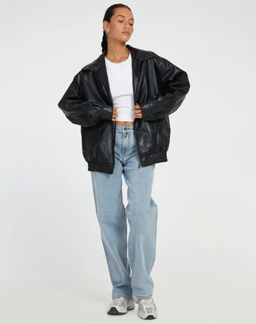Winona | Oversized Leather Jacket with Collar — view 2