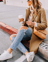 Clarice | Women's Double-Breasted Longline Coat with Notch Lapels — view 15