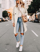 Clarice | Women's Double-Breasted Longline Coat with Notch Lapels — view 19