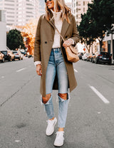 Clarice | Women's Double-Breasted Longline Coat with Notch Lapels — view 36