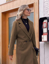 Clarice | Women's Double-Breasted Longline Coat with Notch Lapels — view 38