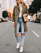 Clarice | Women's Double-Breasted Longline Coat with Notch Lapels — view 41