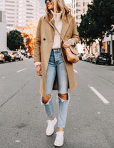Clarice | Women's Double-Breasted Longline Coat with Notch Lapels — view 14