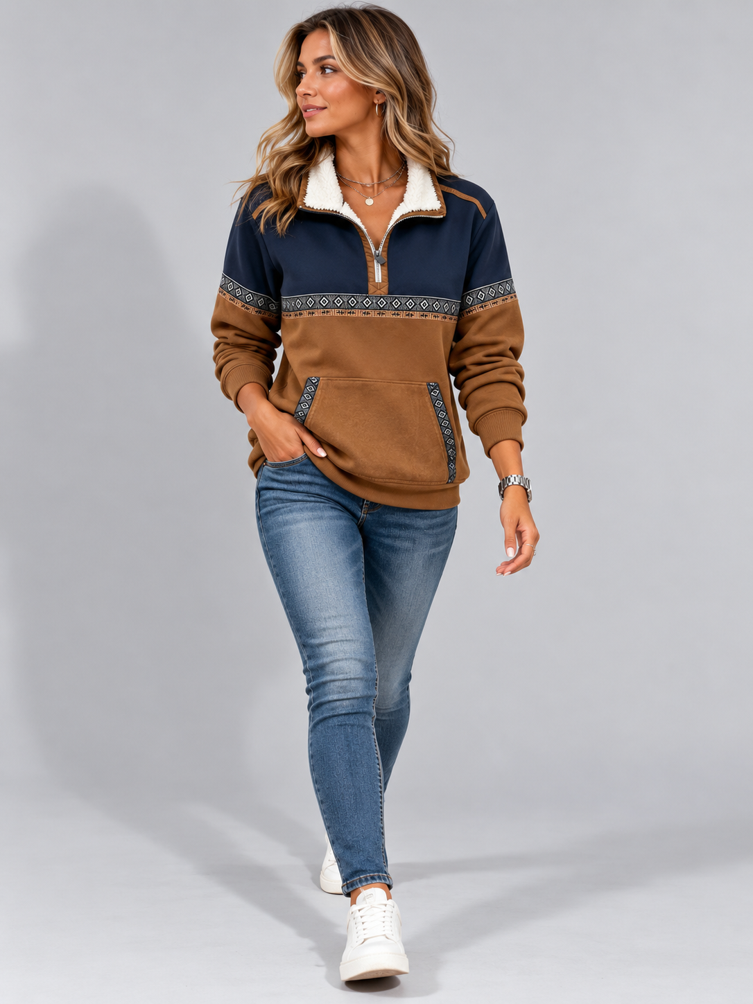 Hollie | Women's Half-Zip Fleece-Lined Relaxed Pullover — view 2