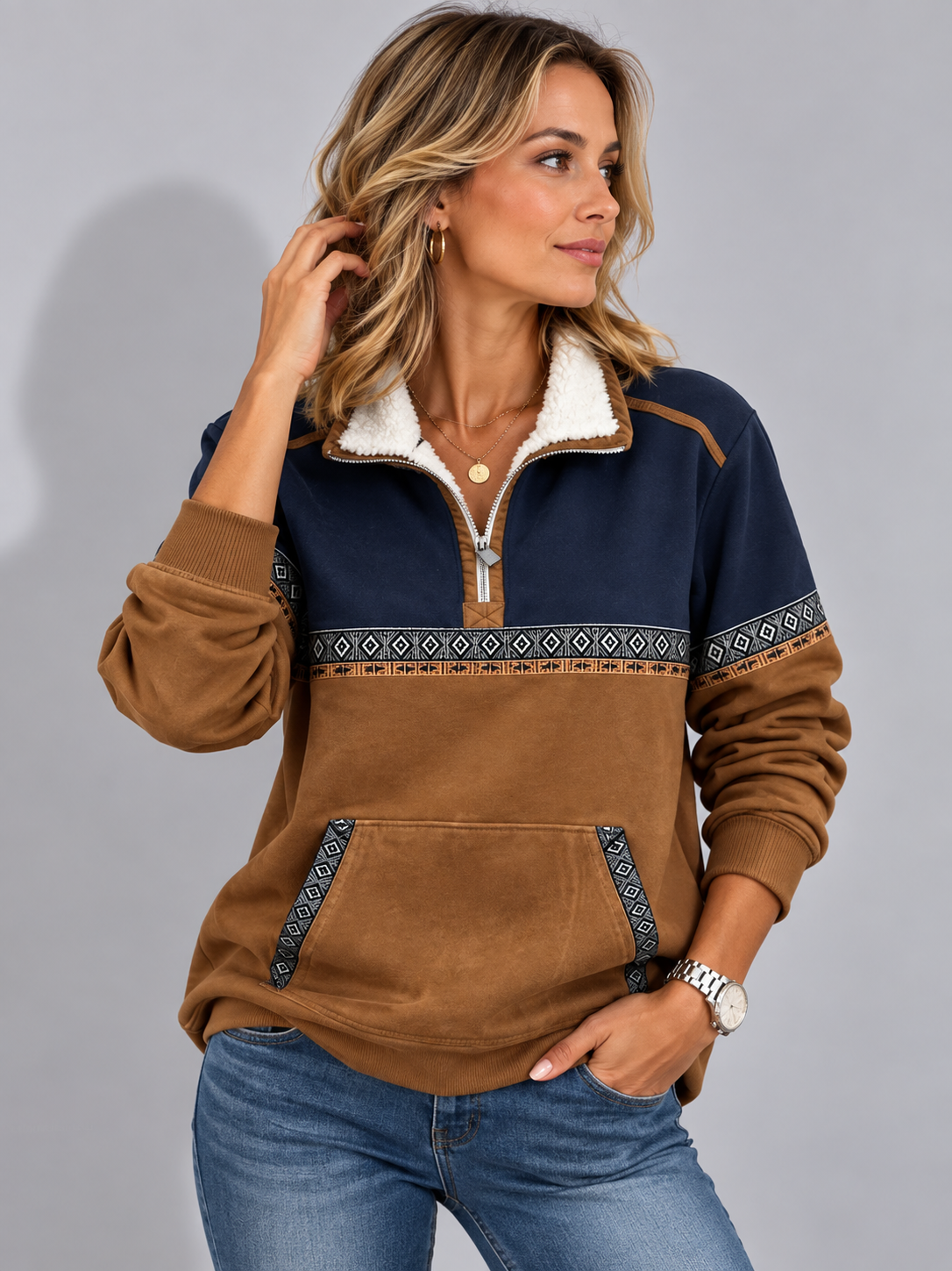 Hollie | Women's Half-Zip Fleece-Lined Relaxed Pullover — view 3