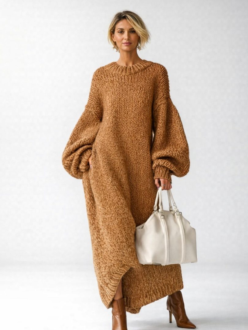 Orelia | Women's Oversized Ribbed Knit Maxi Sweater Dress — view 7