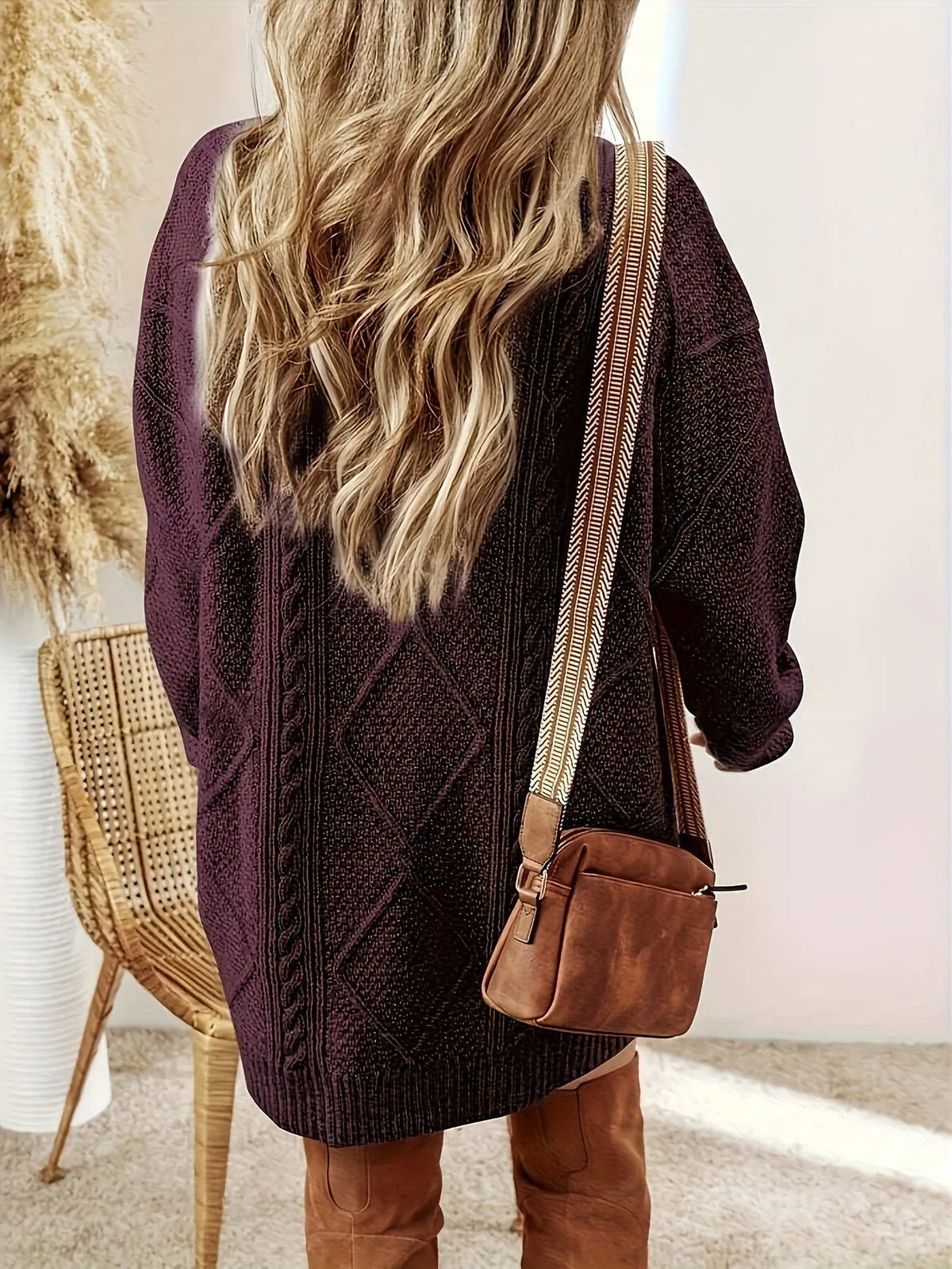 Women's Oversized Cable Knit Mini Jumper Dress | Winter — view 3