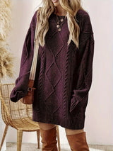 Women's Oversized Cable Knit Mini Jumper Dress | Winter — view 4