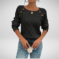 Women's Cable Knit Button Shoulder Crew Neck Jumper — view 1