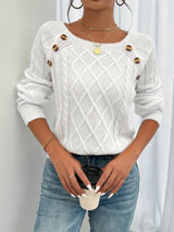 Women's Cable Knit Button Shoulder Crew Neck Jumper — view 4
