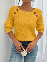 Women's Cable Knit Button Shoulder Crew Neck Jumper — view 6
