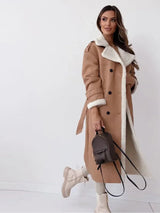 Women's Long Faux Shearling Suede Belted Winter Coat — view 5