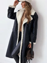 Women's Long Faux Shearling Suede Belted Winter Coat — view 2