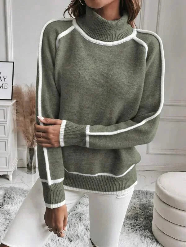 Women's Roll Neck Contrast Detail Knit Jumper — view 3