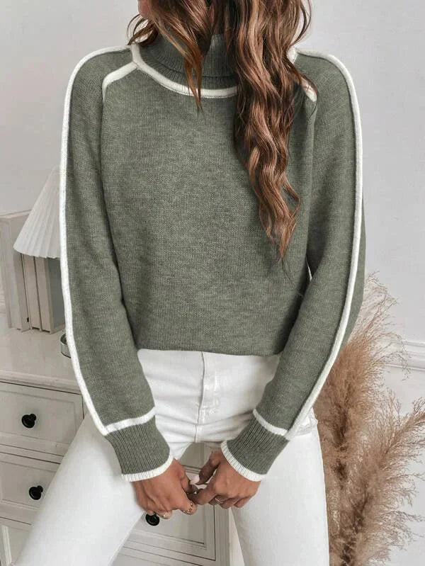 Women's Roll Neck Contrast Detail Knit Jumper — view 2
