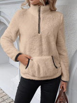 Women's Sherpa Fleece Half-Zip Kangaroo Pocket Pullover — view 7