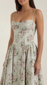 Ulva | Floral Corset Christmas Party Midi Dress — view 3